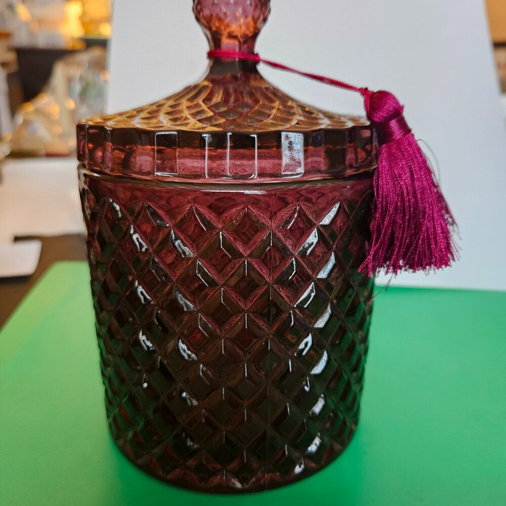 diamond geo glass jar with lid cranberry color